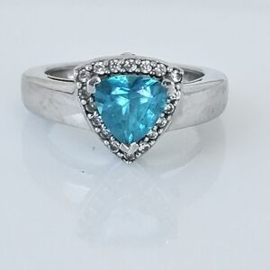 Genuine Trillion Cut Swiss Blue Topaz Sterling Silver Platinum Overlay Sz 6!